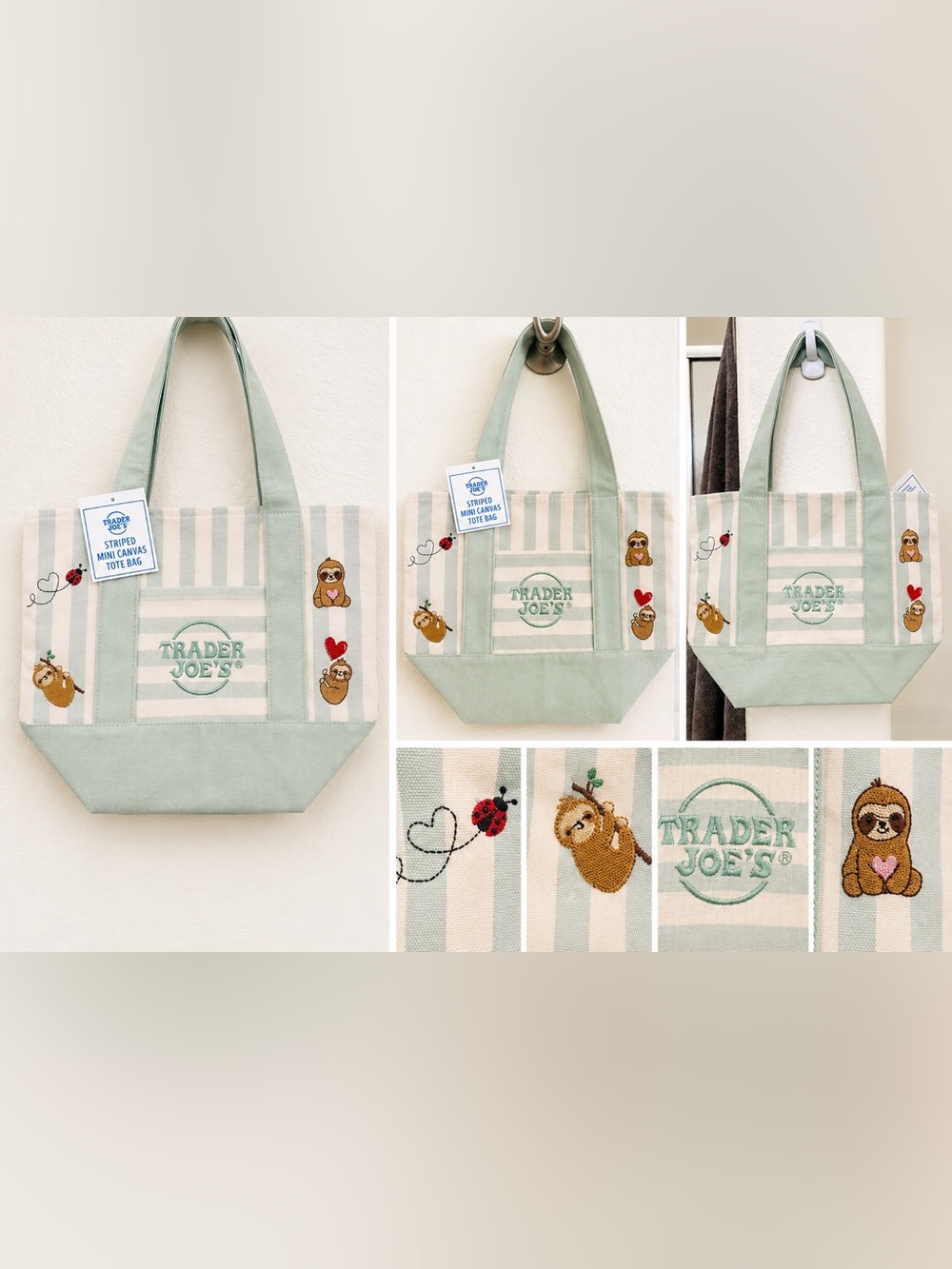 Trader Joe’s Mini Canvas Tote Bags with Custom Embroidery - Picture 2 of 10